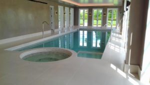 Limestone Swimming Pool Tile Surround After Repair and Clean Canterbury